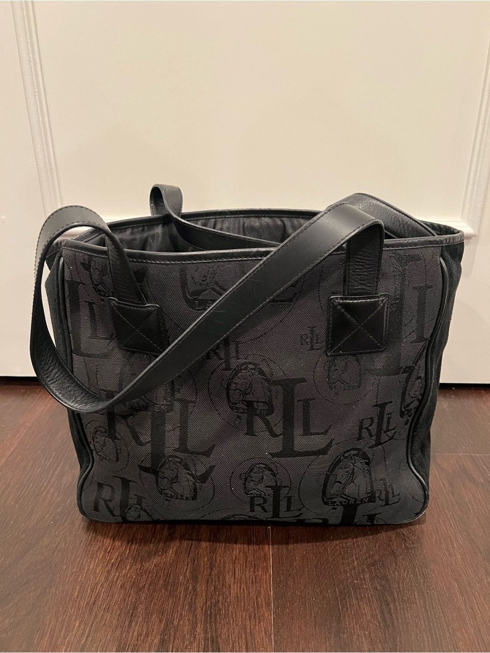Ralph Lauren Black Monogram Messenger Tote